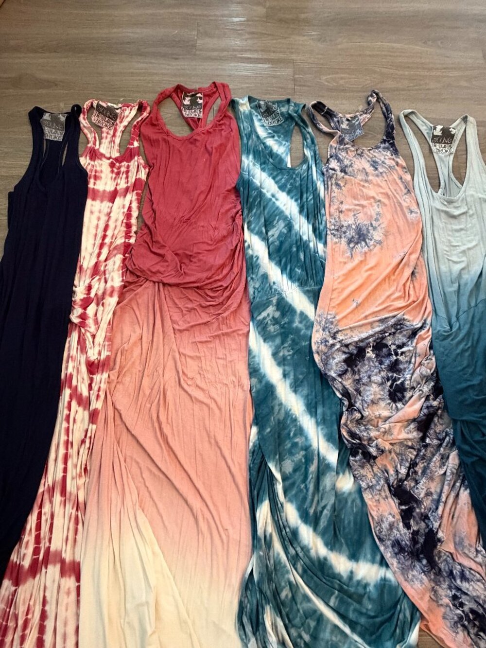 6 Young Fabulous & Broke Maxi Dresses – Tie Dye & Ombre – Women’s Lot (Medium)